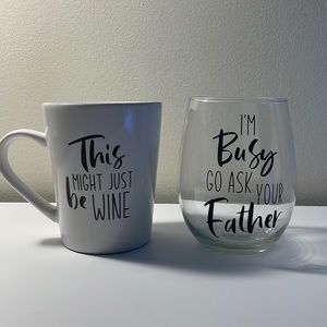 Home Essentials Mug & Stemless Wine Glass “I'm Busy/This Might Just Be Wine”